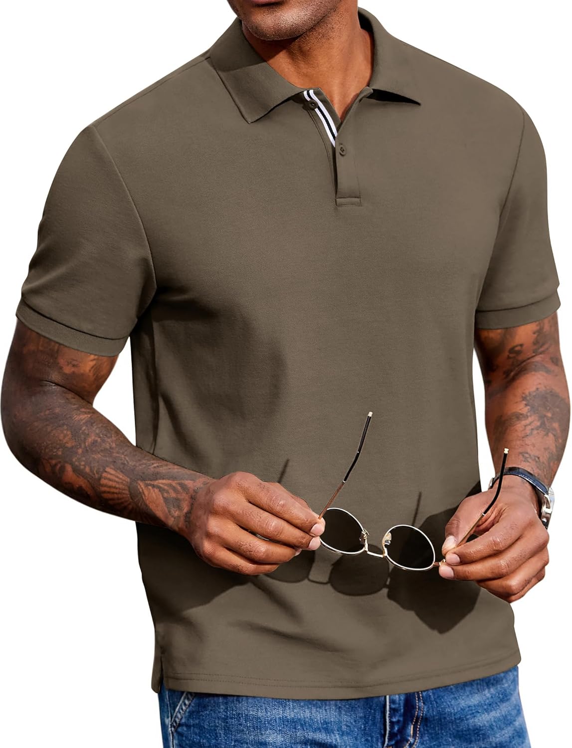 COOFANDY Men's Polo Shirts Short Sleeve Cotton Pique Casual Button T Shirts Classic Fit Collared Golf Shirts