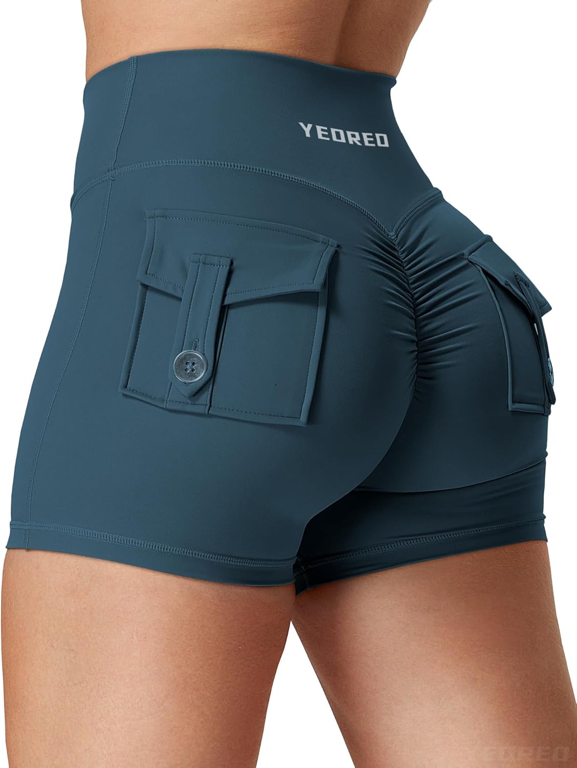 YEOREO CoreFlex Scrunch Workout Shorts with Pockets Charm Gym Biker Shorts for Women High Waisted Booty Yoga