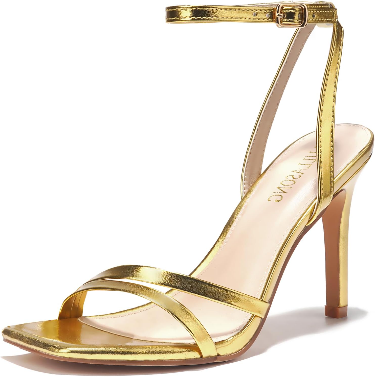 LULLASONG Women's Heels Strappy Ankle Strap High Heels 3.5 Inch Heeled Square Open Toe Sandals for Women
