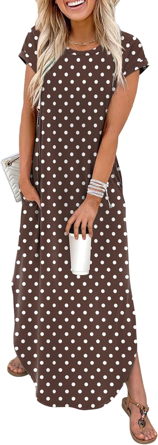 WIHOLL Summer Dresses Cap Sleeve Crewneck Maxi Long Casual Dress with Pockets Beach Vacation Sundresses 2026 Trendy