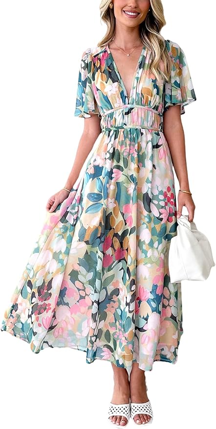 Flessibili Womens Summer Floral Maxi Dress Wedding Guest Party Long Dresses 2026