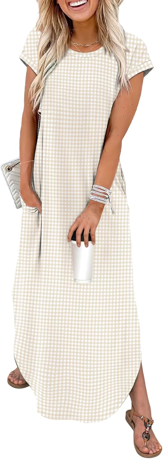 WIHOLL Summer Dresses Cap Sleeve Crewneck Maxi Long Casual Dress with Pockets Beach Vacation Sundresses 2026 Trendy