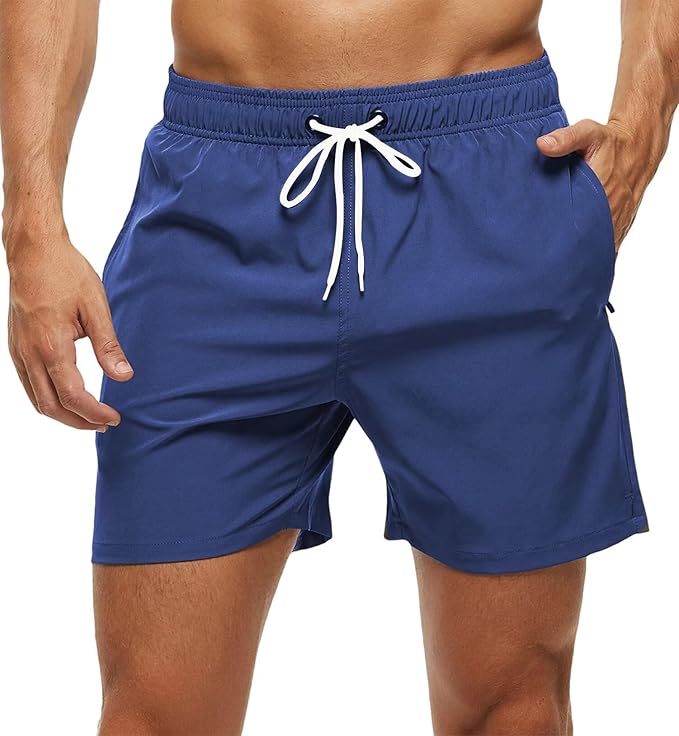 Tyhengta Men's Swim Trunks Quick Dry Beach Shorts with Zipper Pockets and Mesh Lining