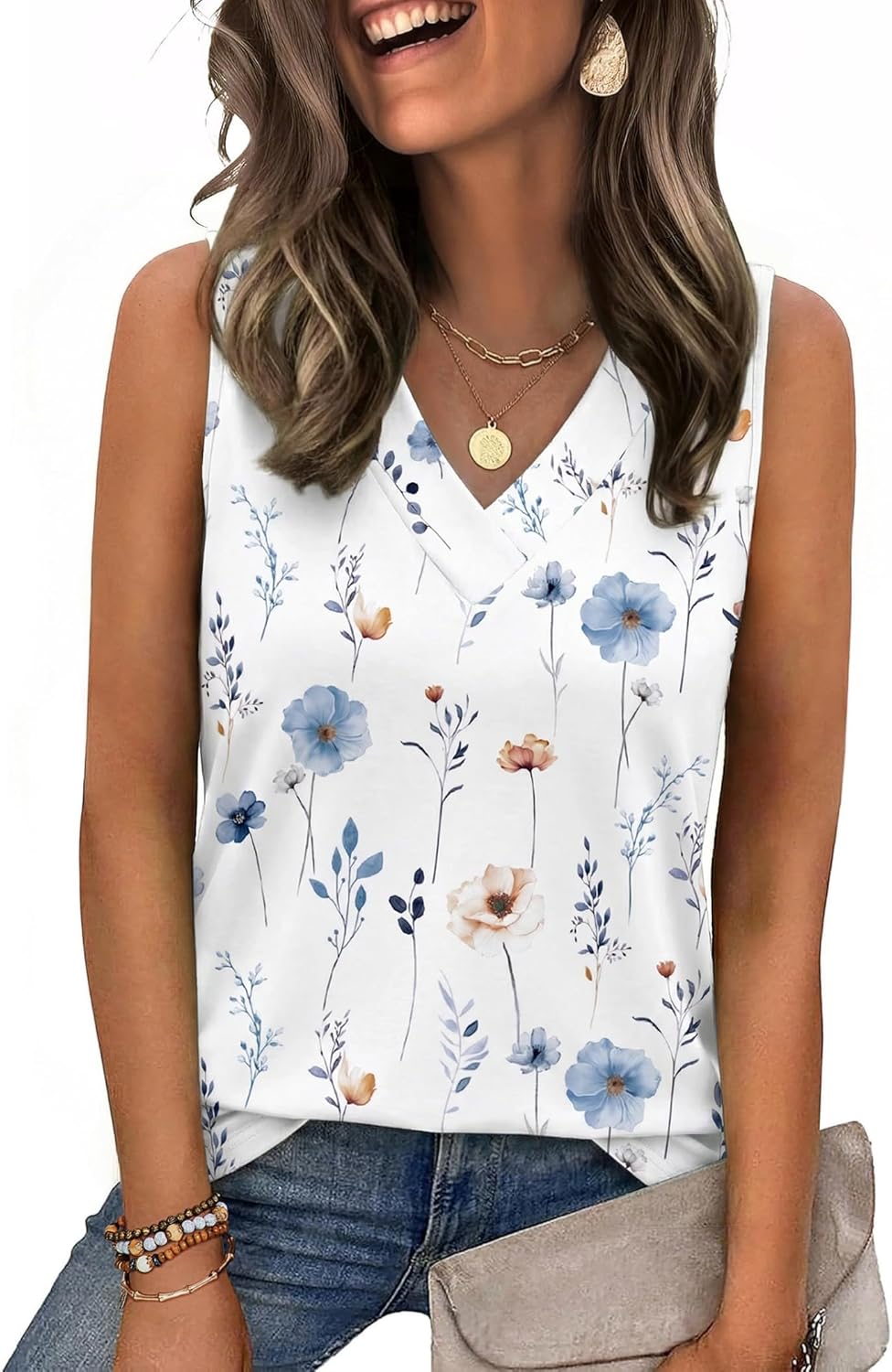 Zeagoo Tank Top for Women V Neck Loose Fit Sleeveless Summer Tops Business Casual Outfits Dressy Blouses Shirts