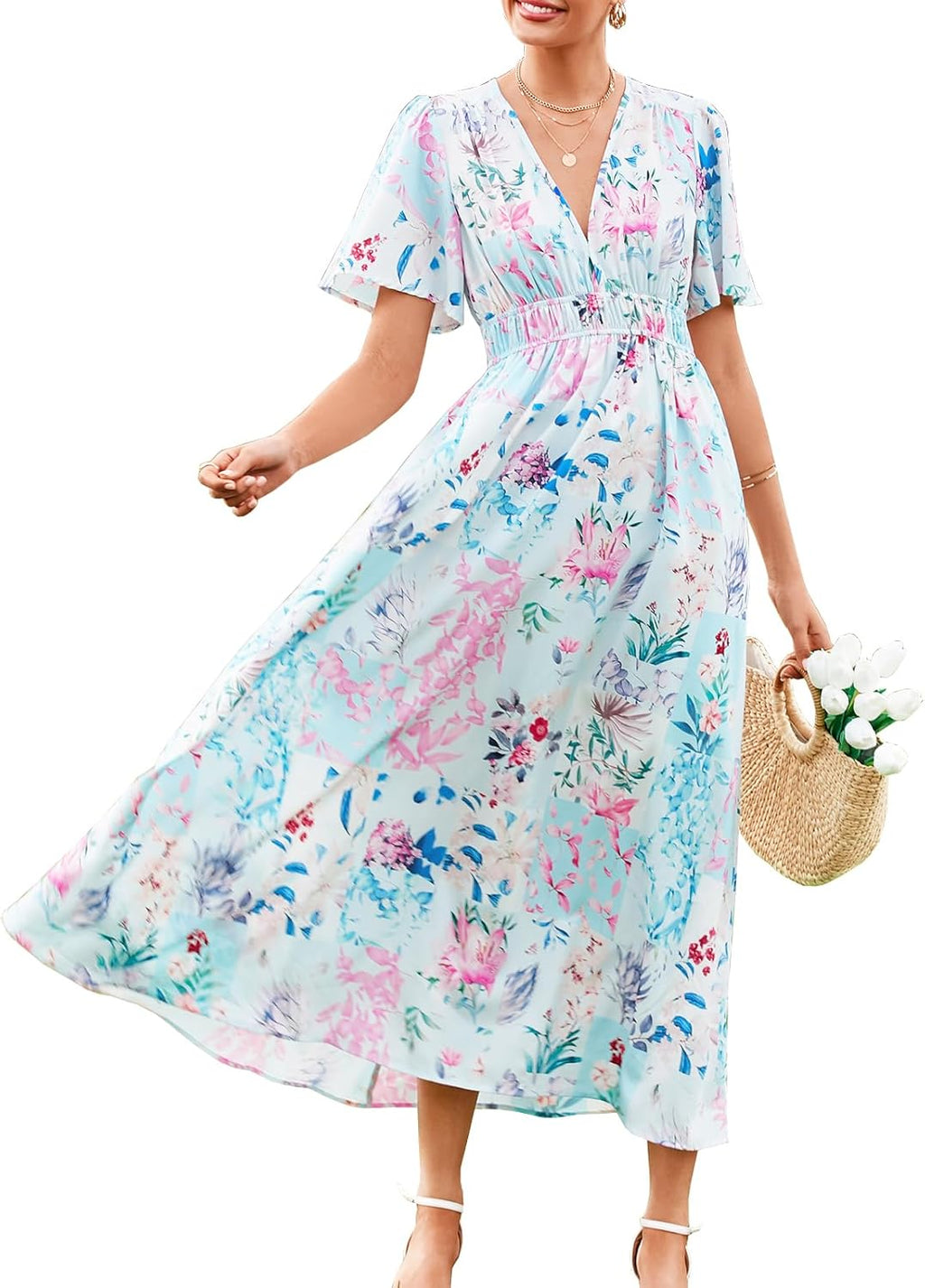 Flessibili Womens Summer Floral Maxi Dress Wedding Guest Party Long Dresses 2026