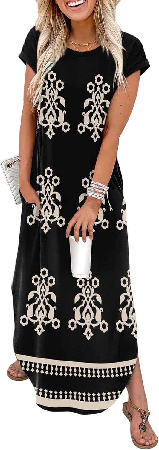 WIHOLL Summer Dresses Cap Sleeve Crewneck Maxi Long Casual Dress with Pockets Beach Vacation Sundresses 2026 Trendy