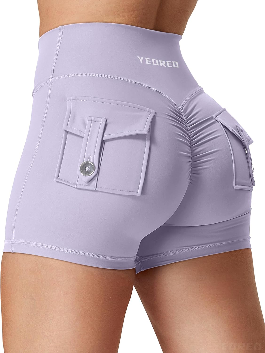 YEOREO CoreFlex Scrunch Workout Shorts with Pockets Charm Gym Biker Shorts for Women High Waisted Booty Yoga
