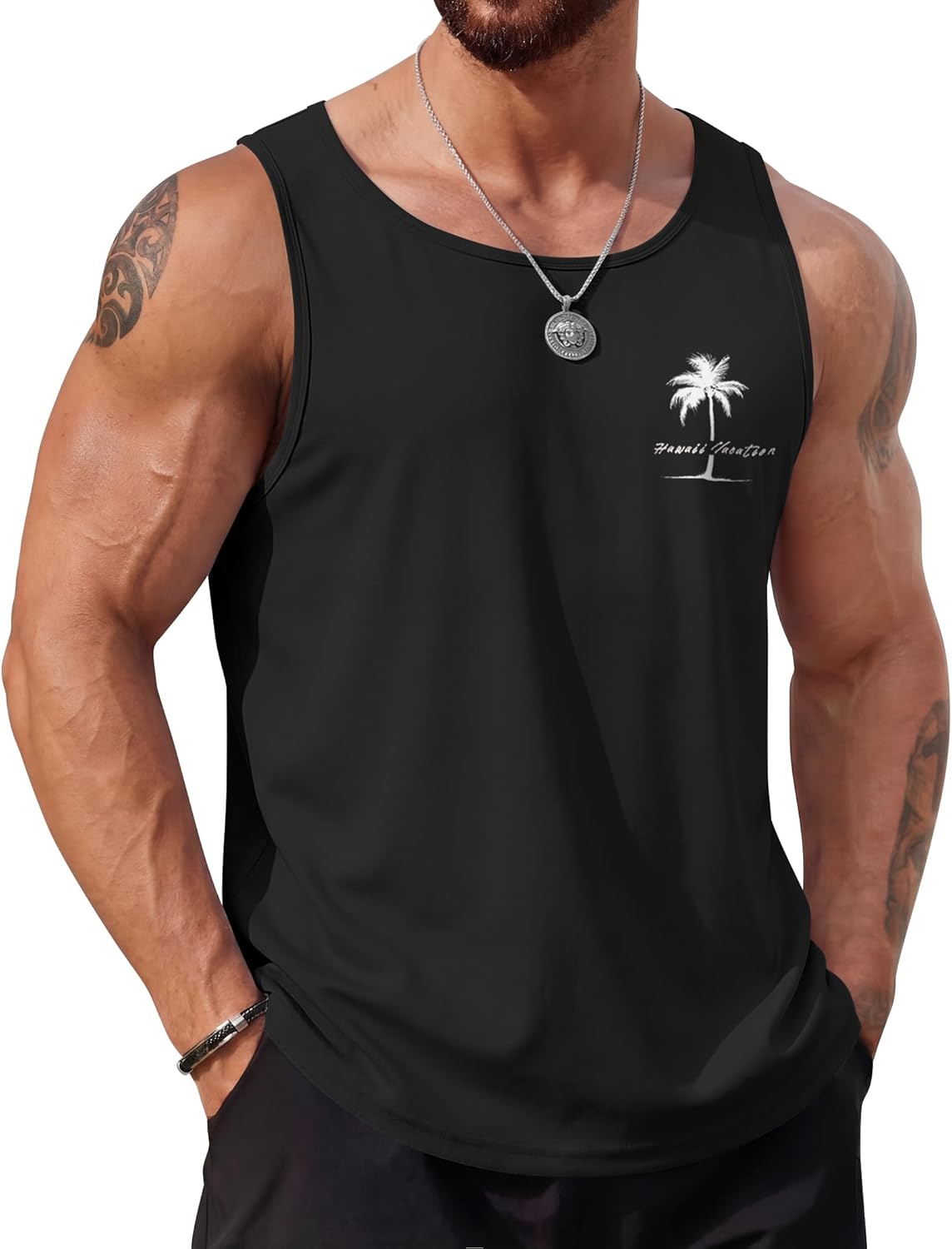 COOFANDY Mens Beach Tank Tops Summer Cotton Sleeveless Graphic T Shirts Palm Tree Casual Vacation Muscle Tank