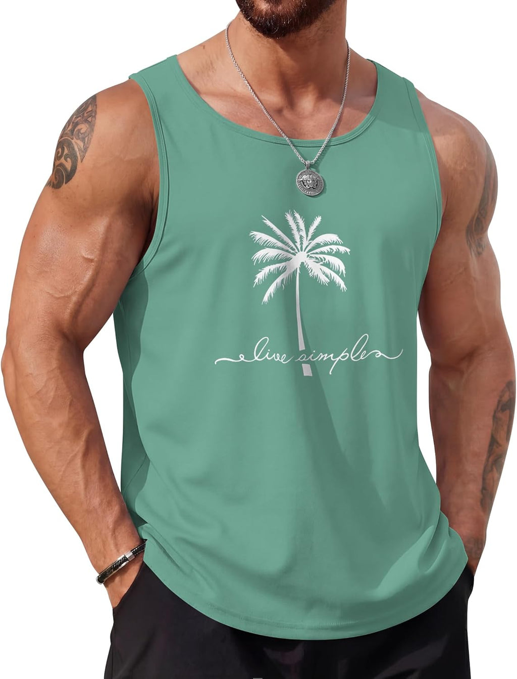 COOFANDY Mens Beach Tank Tops Summer Cotton Sleeveless Graphic T Shirts Palm Tree Casual Vacation Muscle Tank