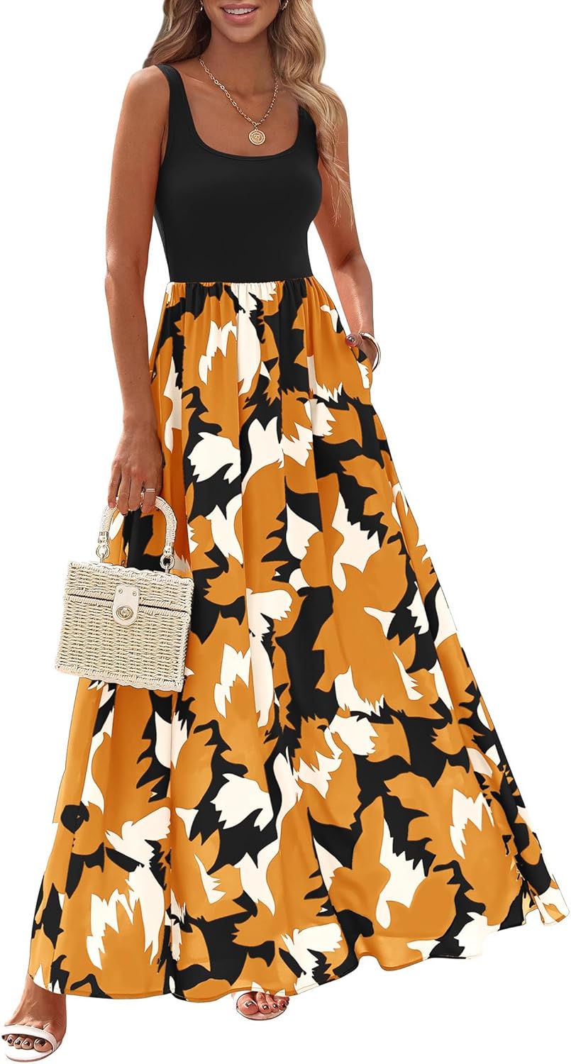KIRUNDO Women Summer Sleeveless Boho Floral Maxi Dress 2026 Scoop Neck Tank A Line Flowy Beach Vacation Resort Wear Sundress
