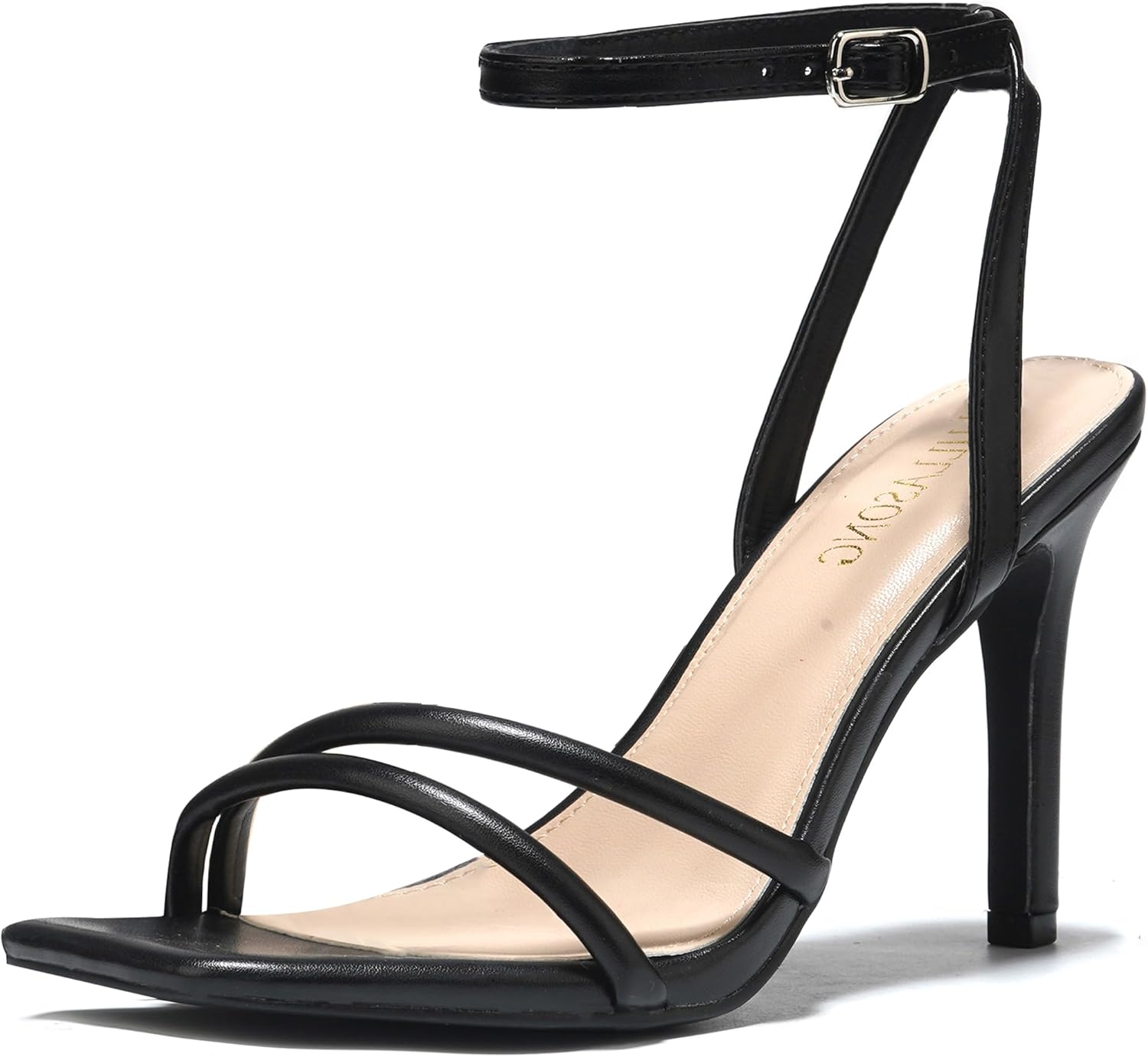 LULLASONG Women's Heels Strappy Ankle Strap High Heels 3.5 Inch Heeled Square Open Toe Sandals for Women