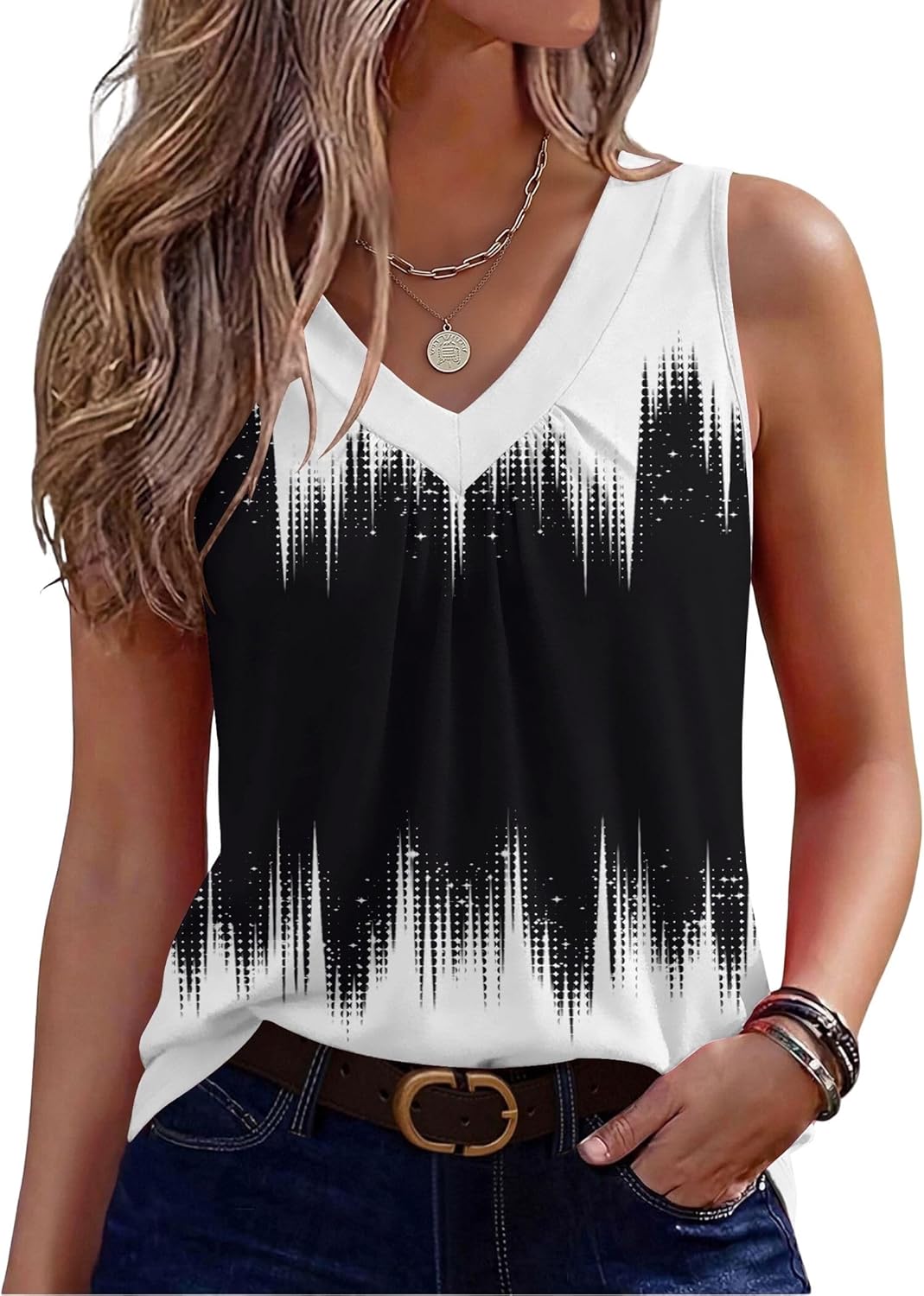 Zeagoo Womens Tank Tops Summer Sleeveless Loose Fit Tops V Neck Pleated Shirts Basic Tees Dressy Casual Trendy Clothes