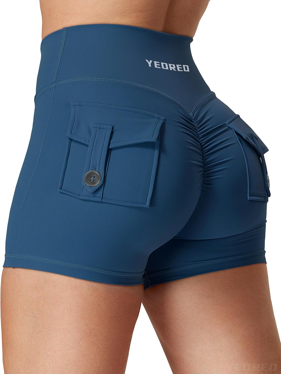 YEOREO CoreFlex Scrunch Workout Shorts with Pockets Charm Gym Biker Shorts for Women High Waisted Booty Yoga