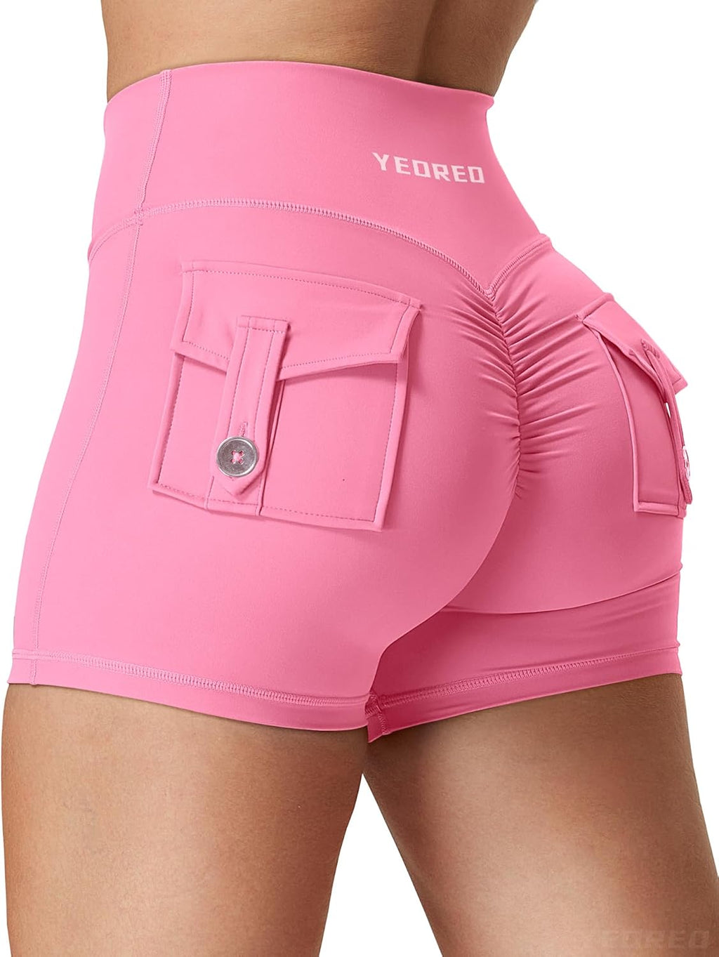 YEOREO CoreFlex Scrunch Workout Shorts with Pockets Charm Gym Biker Shorts for Women High Waisted Booty Yoga