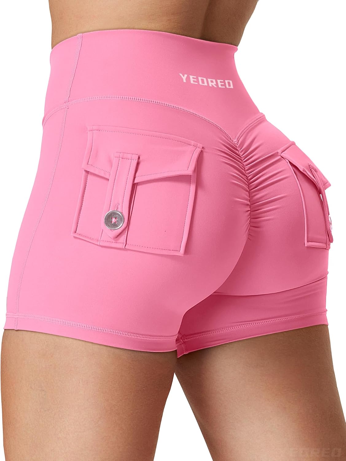 YEOREO CoreFlex Scrunch Workout Shorts with Pockets Charm Gym Biker Shorts for Women High Waisted Booty Yoga