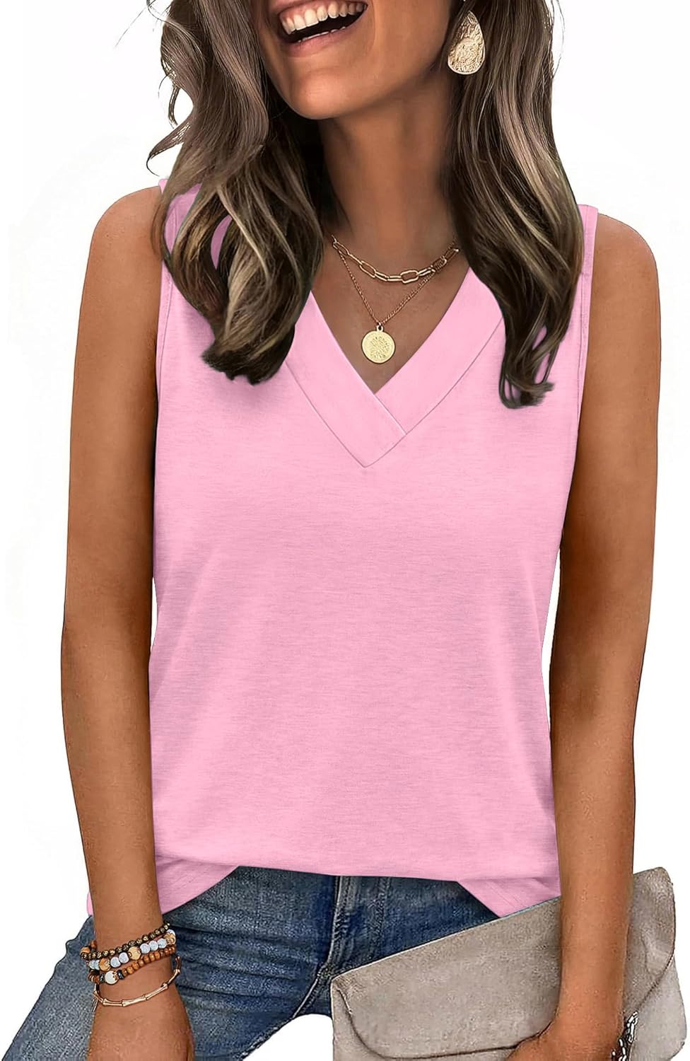 Zeagoo Tank Top for Women V Neck Loose Fit Sleeveless Summer Tops Business Casual Outfits Dressy Blouses Shirts