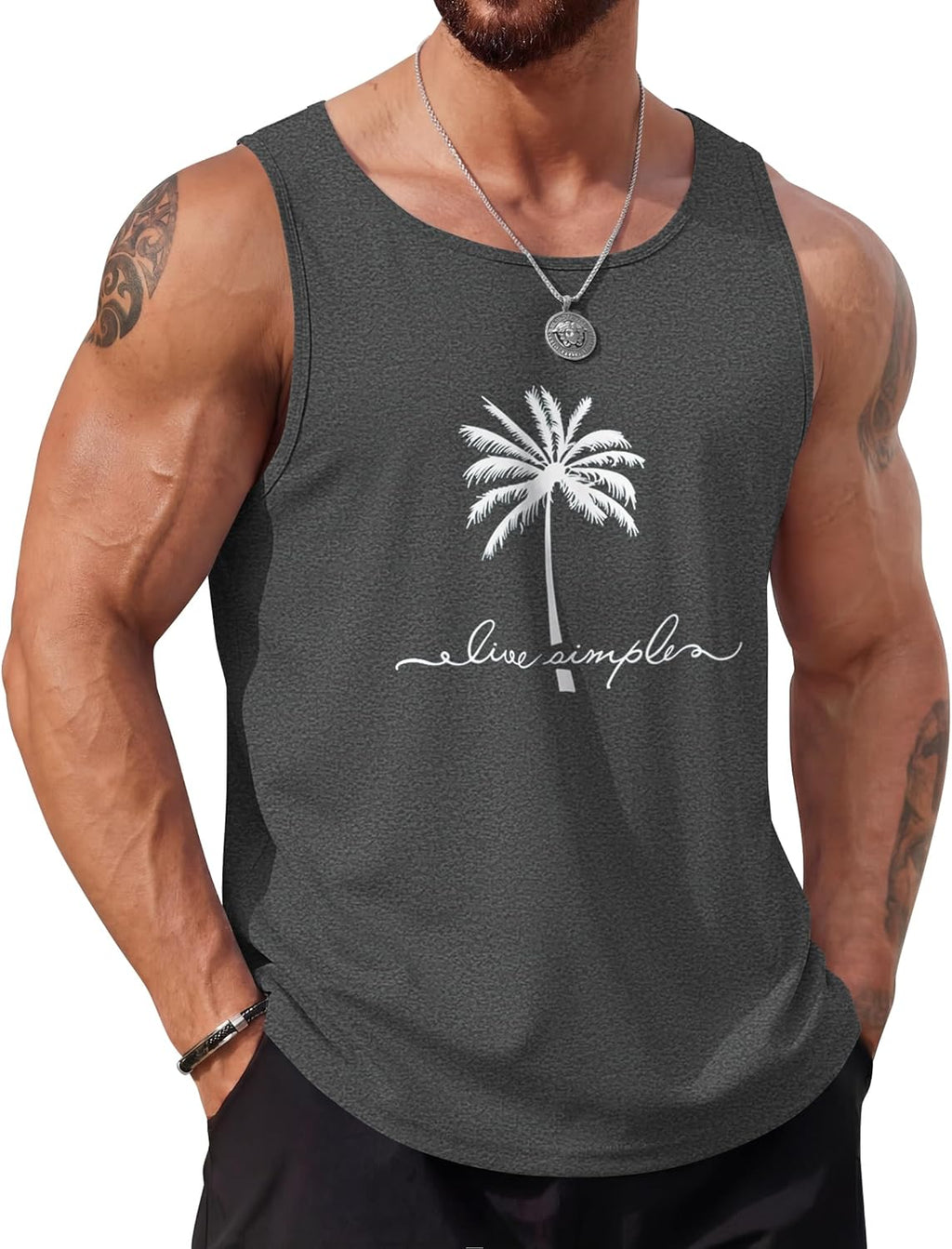COOFANDY Mens Beach Tank Tops Summer Cotton Sleeveless Graphic T Shirts Palm Tree Casual Vacation Muscle Tank