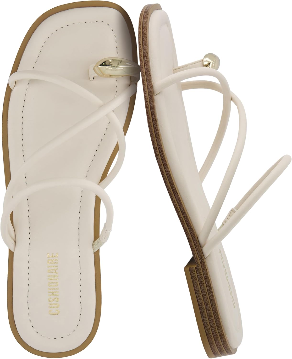 CUSHIONAIRE Venue Women’s Strappy Toe-Loop Slide Sandals with Gold-Tone Accent & Memory Foam Comfort