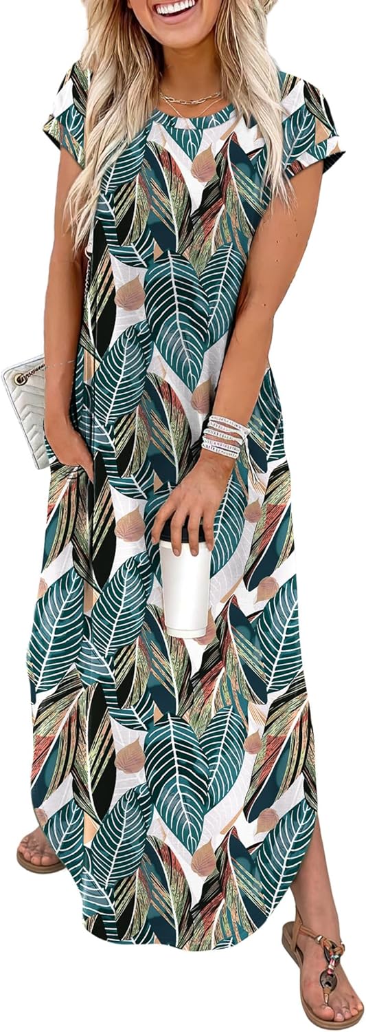WIHOLL Summer Dresses Cap Sleeve Crewneck Maxi Long Casual Dress with Pockets Beach Vacation Sundresses 2026 Trendy