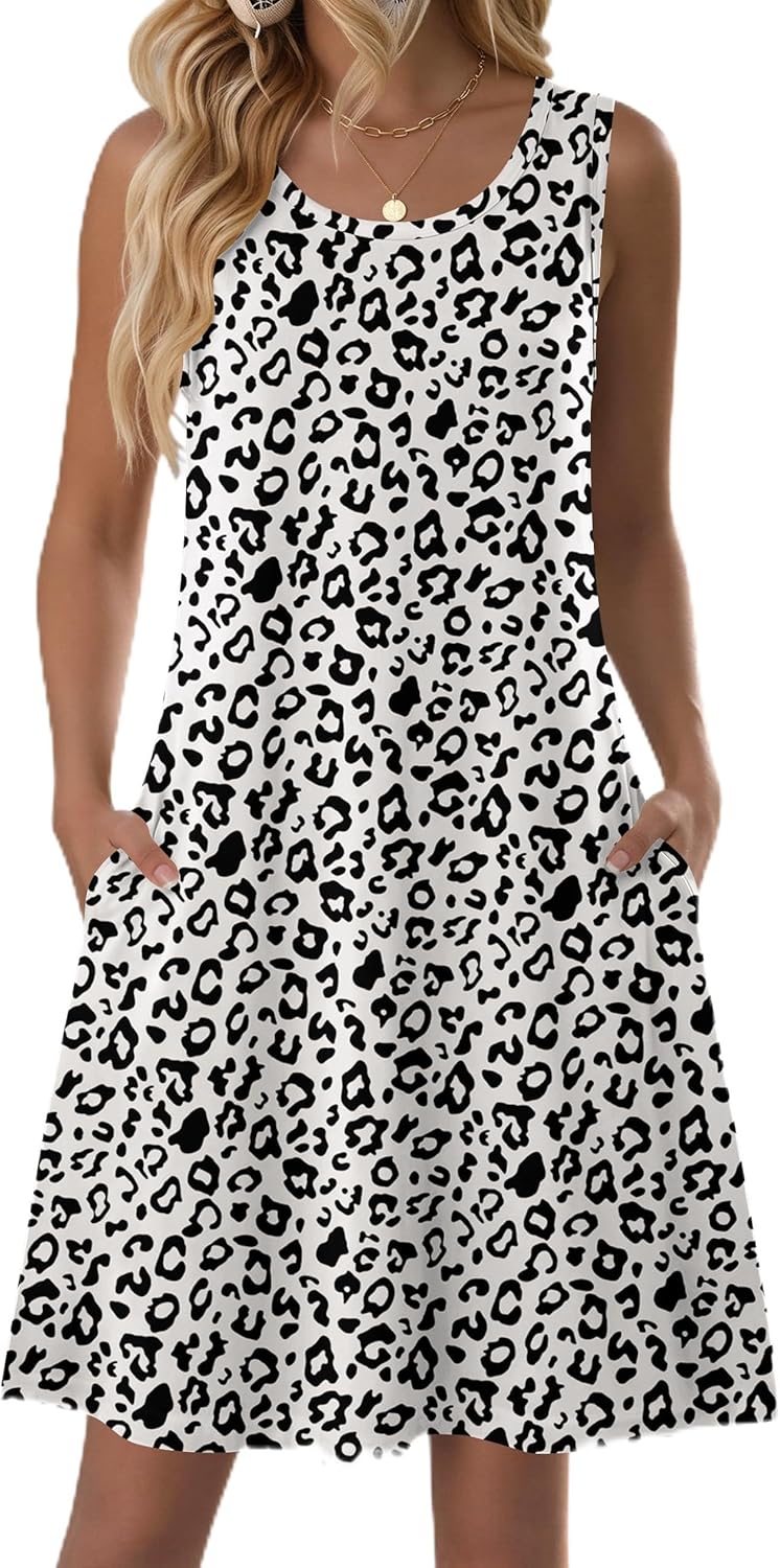 Zeagoo Summer Dresses for Women 2026 Sleeveless Casual Floral Tshirt Sundress with Pockets Loose Tank Beach Dress