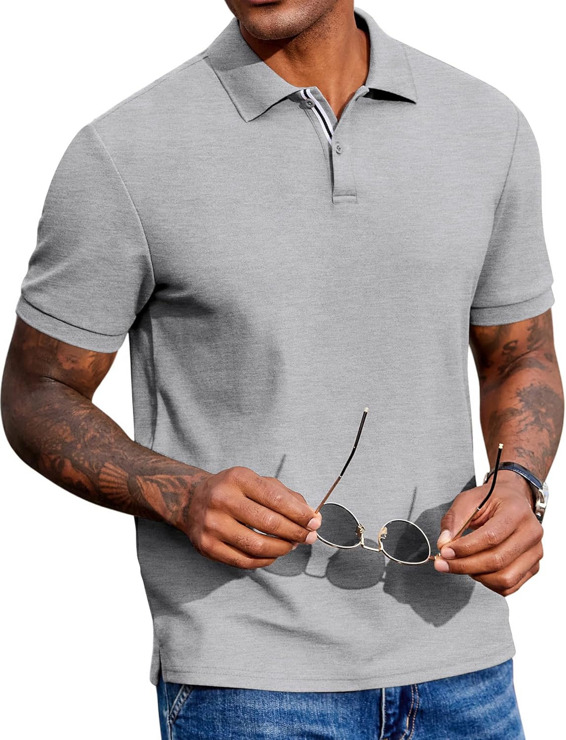 COOFANDY Men's Polo Shirts Short Sleeve Cotton Pique Casual Button T Shirts Classic Fit Collared Golf Shirts