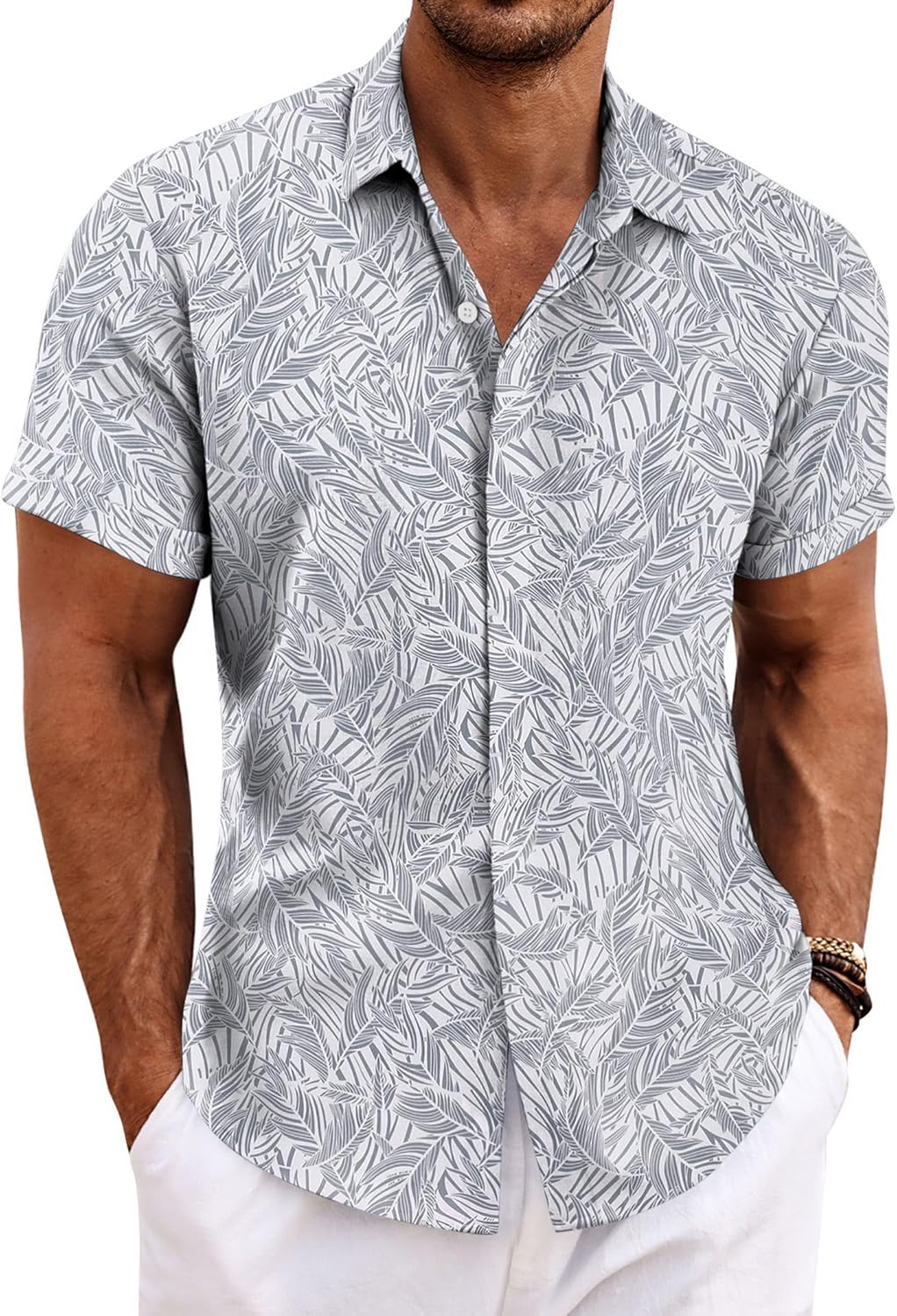 COOFANDY Men's Linen Shirts Short Sleeve Casual Shirts Button Down Shirt for Men Beach Summer Wedding Shirt