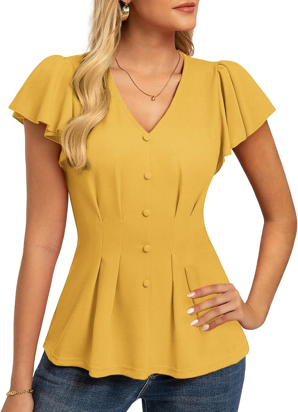 GRACE KARIN Summer Blouses for Women Dressy Casual, 2026 Ruffle Sleeve Peplum Tops, Business Work Shirt Fashion Clothing