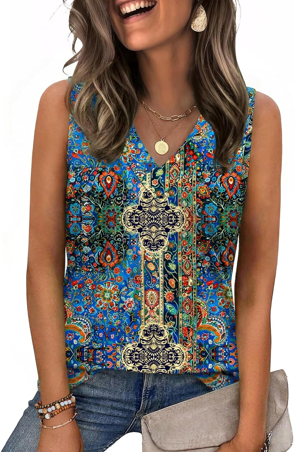 Zeagoo Tank Top for Women V Neck Loose Fit Sleeveless Summer Tops Business Casual Outfits Dressy Blouses Shirts