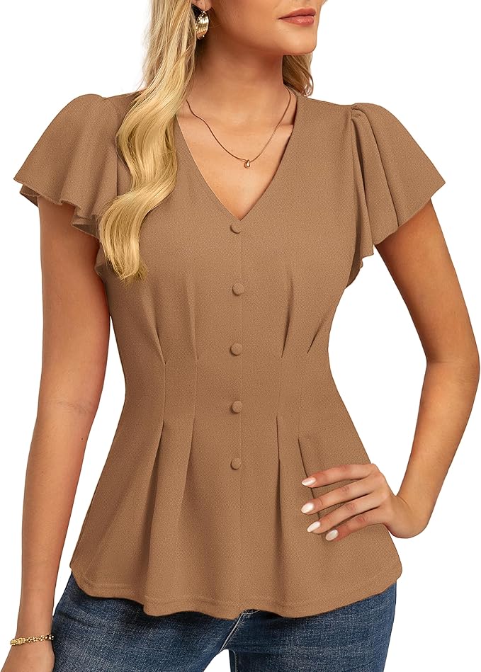 GRACE KARIN Summer Blouses for Women Dressy Casual, 2026 Ruffle Sleeve Peplum Tops, Business Work Shirt Fashion Clothing