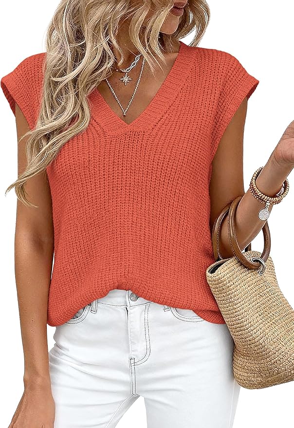 PRETTYGARDEN Women's 2026 Lightweight Sweaters Vest Spring Trendy Cap Sleeve V Neck Knit Tank Tops Summer Going Out Outfits