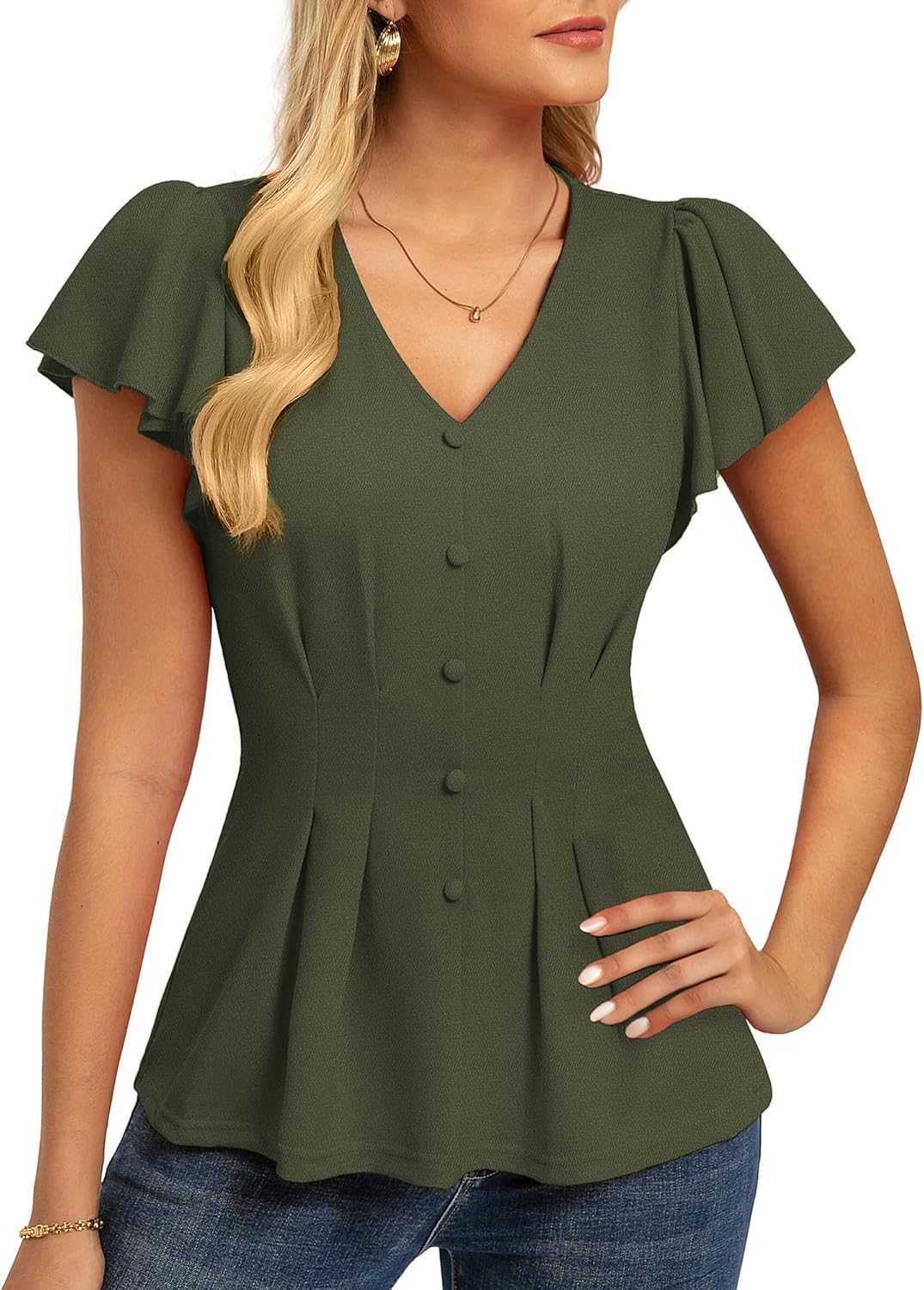GRACE KARIN Summer Blouses for Women Dressy Casual, 2026 Ruffle Sleeve Peplum Tops, Business Work Shirt Fashion Clothing
