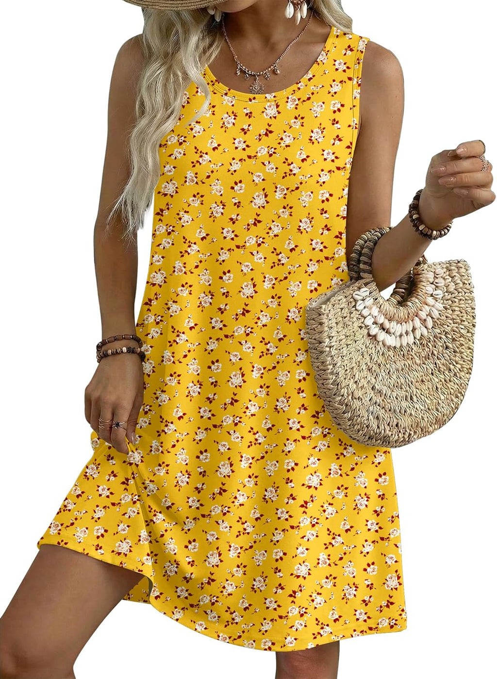 Zeagoo Summer Dresses for Women 2026 Sleeveless Casual Floral Tshirt Sundress with Pockets Loose Tank Beach Dress