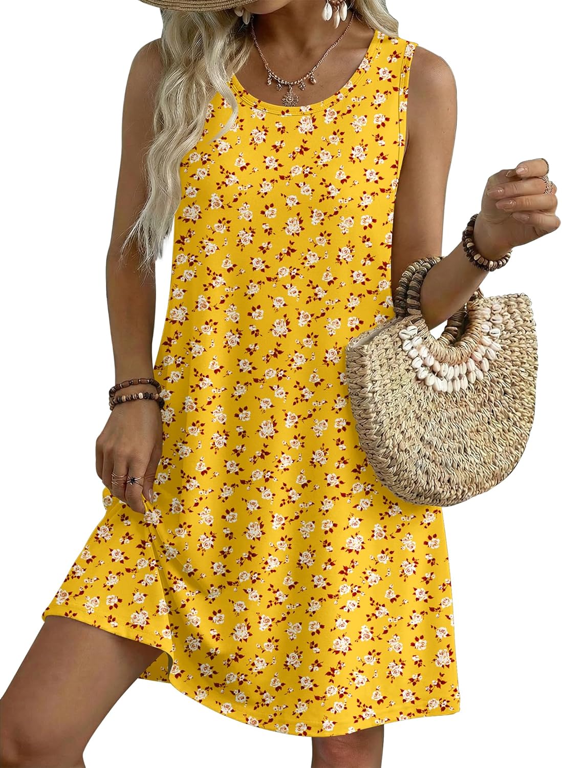 Zeagoo Summer Dresses for Women 2026 Sleeveless Casual Floral Tshirt Sundress with Pockets Loose Tank Beach Dress