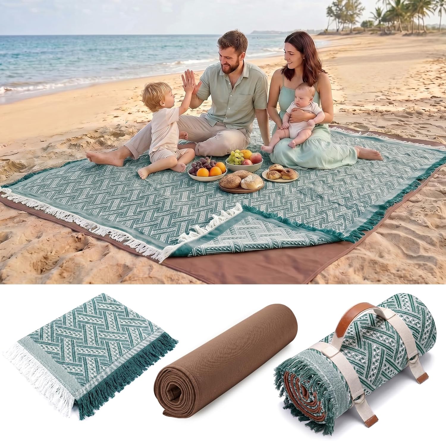 Genovega 2 in 1 Extra Large Rug Outdoor Picnic Blanket Waterproof Woven Boho Mat Giant Beach Towel Travel Essential Yoga Accessories Park Patio Lawn Garden Ground Music Festival Concert Must Have