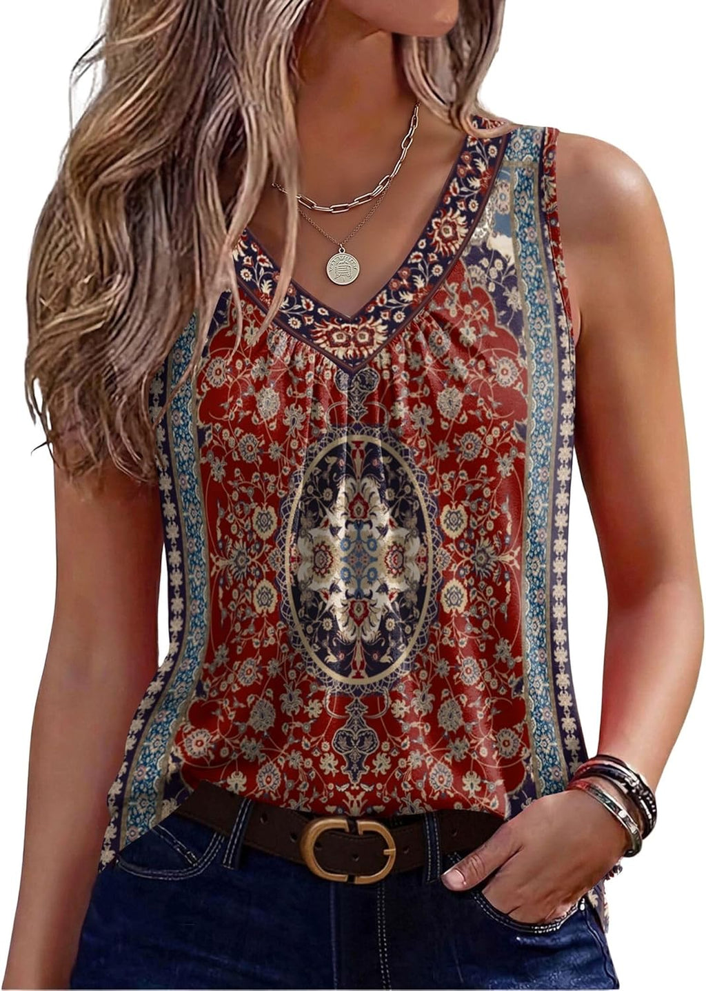 Zeagoo Womens Tank Tops Summer Sleeveless Loose Fit Tops V Neck Pleated Shirts Basic Tees Dressy Casual Trendy Clothes