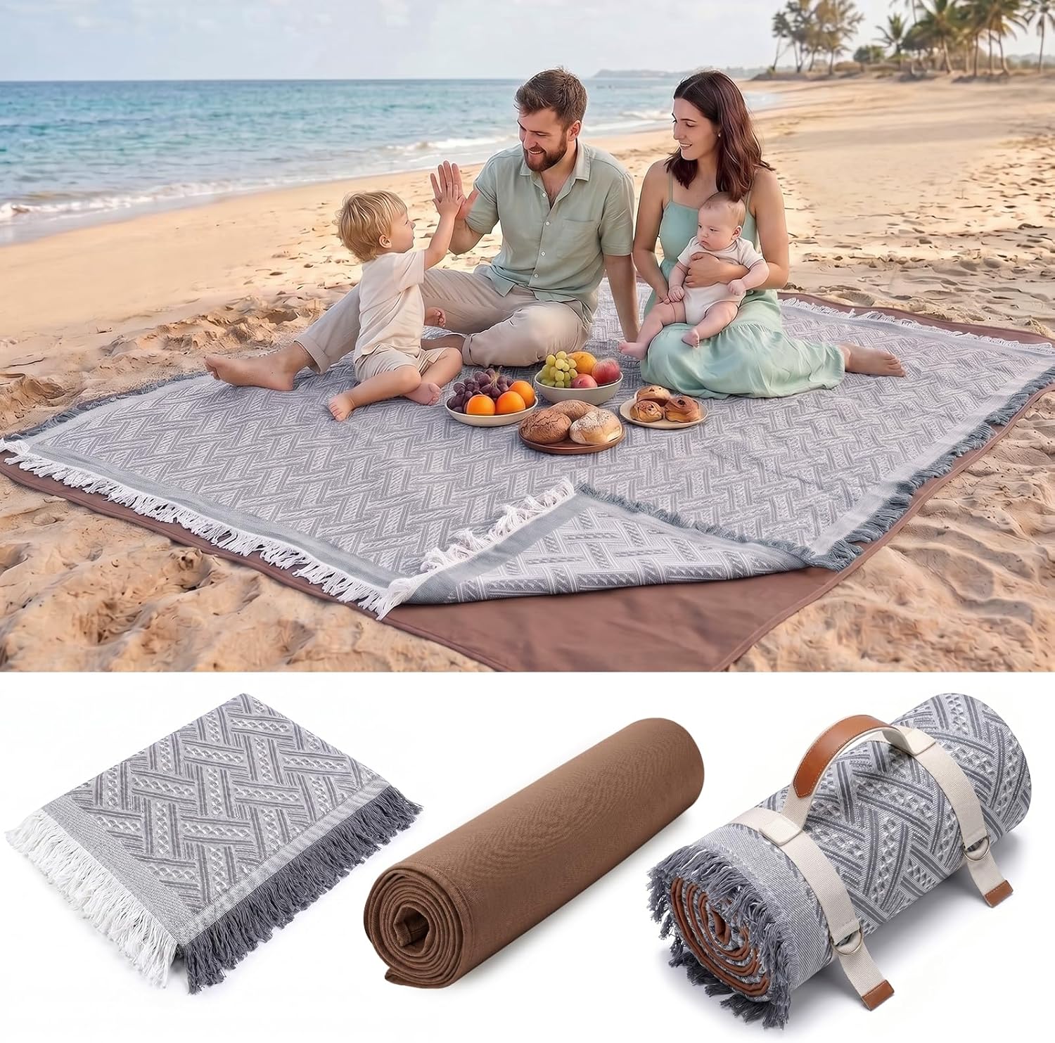 Genovega 2 in 1 Extra Large Rug Outdoor Picnic Blanket Waterproof Woven Boho Mat Giant Beach Towel Travel Essential Yoga Accessories Park Patio Lawn Garden Ground Music Festival Concert Must Have