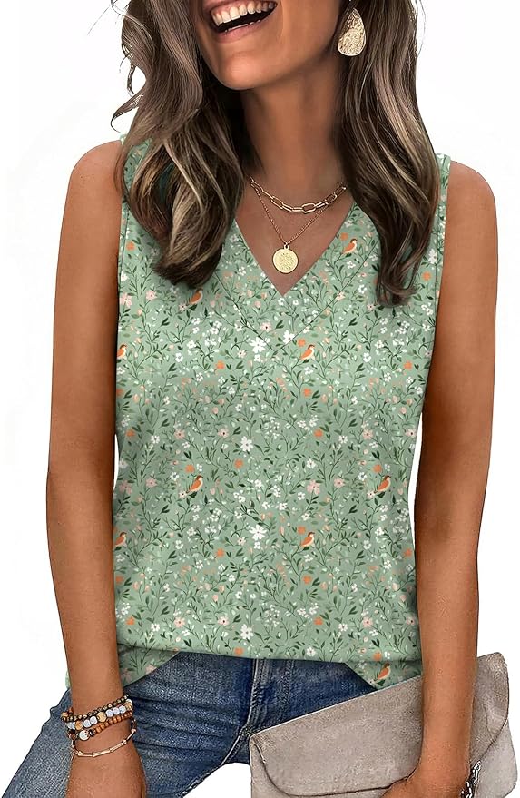 Zeagoo Tank Top for Women V Neck Loose Fit Sleeveless Summer Tops Business Casual Outfits Dressy Blouses Shirts