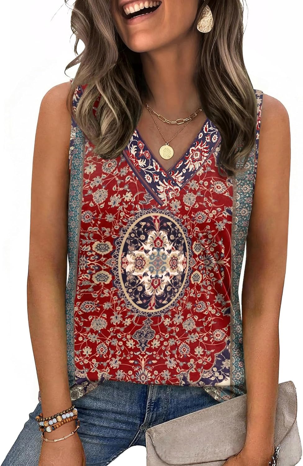 Zeagoo Tank Top for Women V Neck Loose Fit Sleeveless Summer Tops Business Casual Outfits Dressy Blouses Shirts