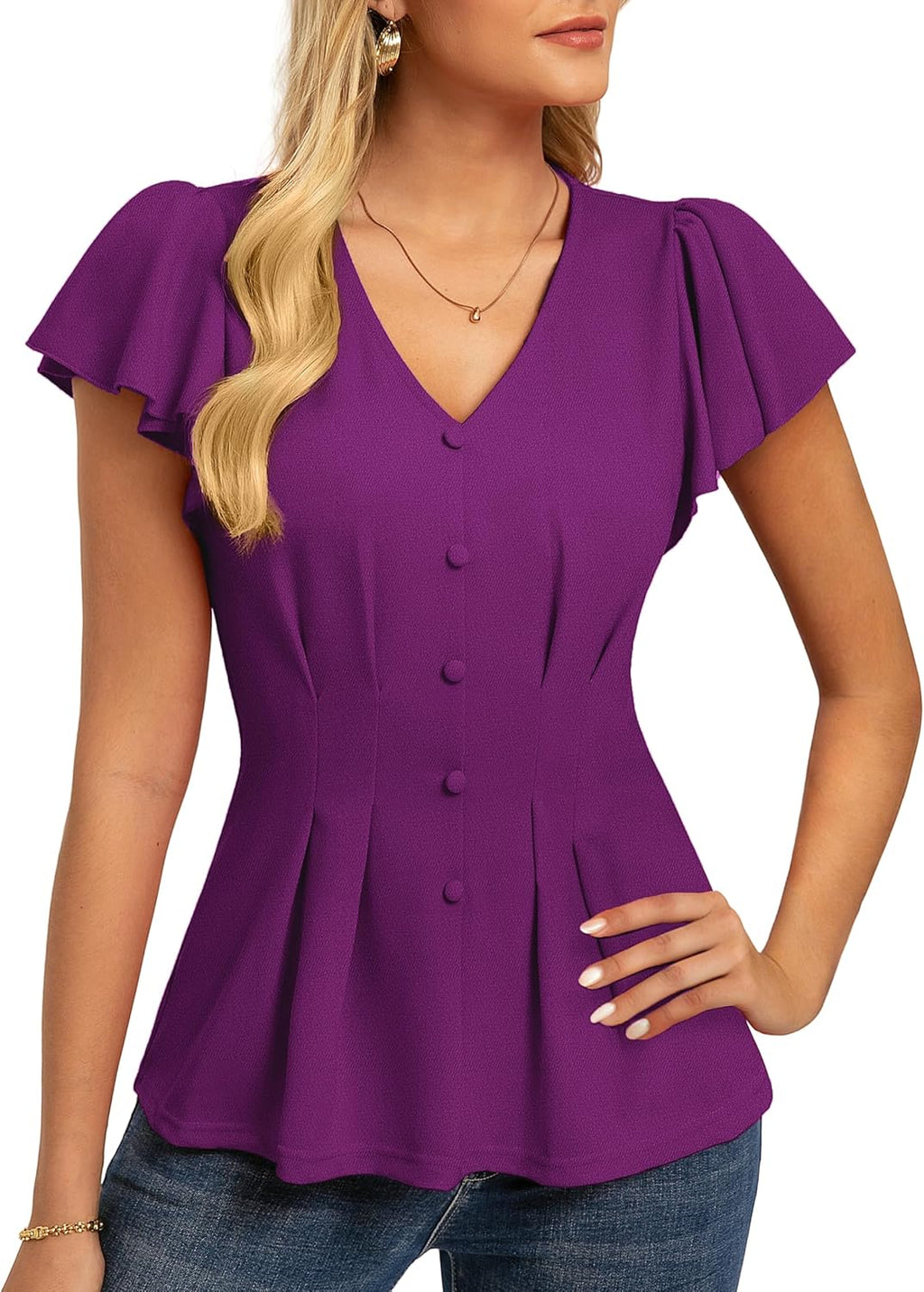 GRACE KARIN Summer Blouses for Women Dressy Casual, 2026 Ruffle Sleeve Peplum Tops, Business Work Shirt Fashion Clothing