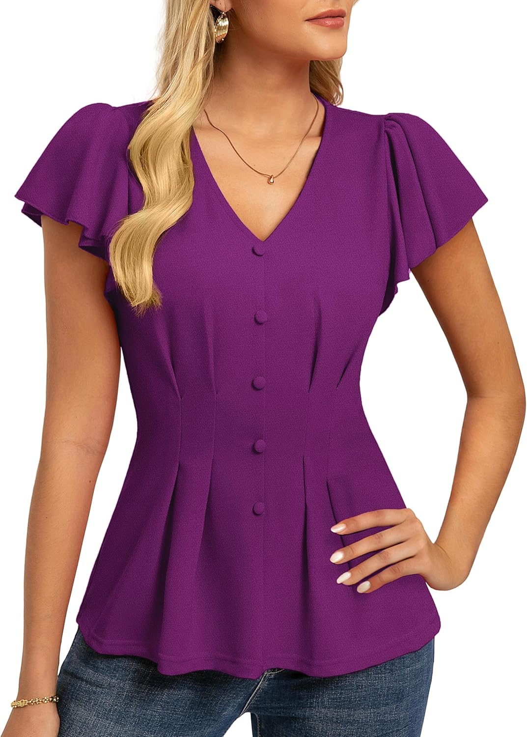 GRACE KARIN Summer Blouses for Women Dressy Casual, 2026 Ruffle Sleeve Peplum Tops, Business Work Shirt Fashion Clothing