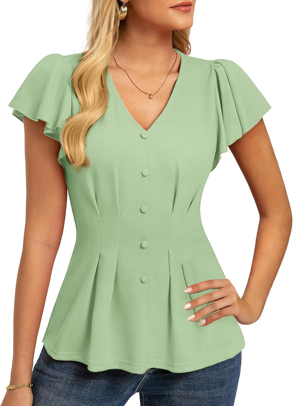 GRACE KARIN Summer Blouses for Women Dressy Casual, 2026 Ruffle Sleeve Peplum Tops, Business Work Shirt Fashion Clothing