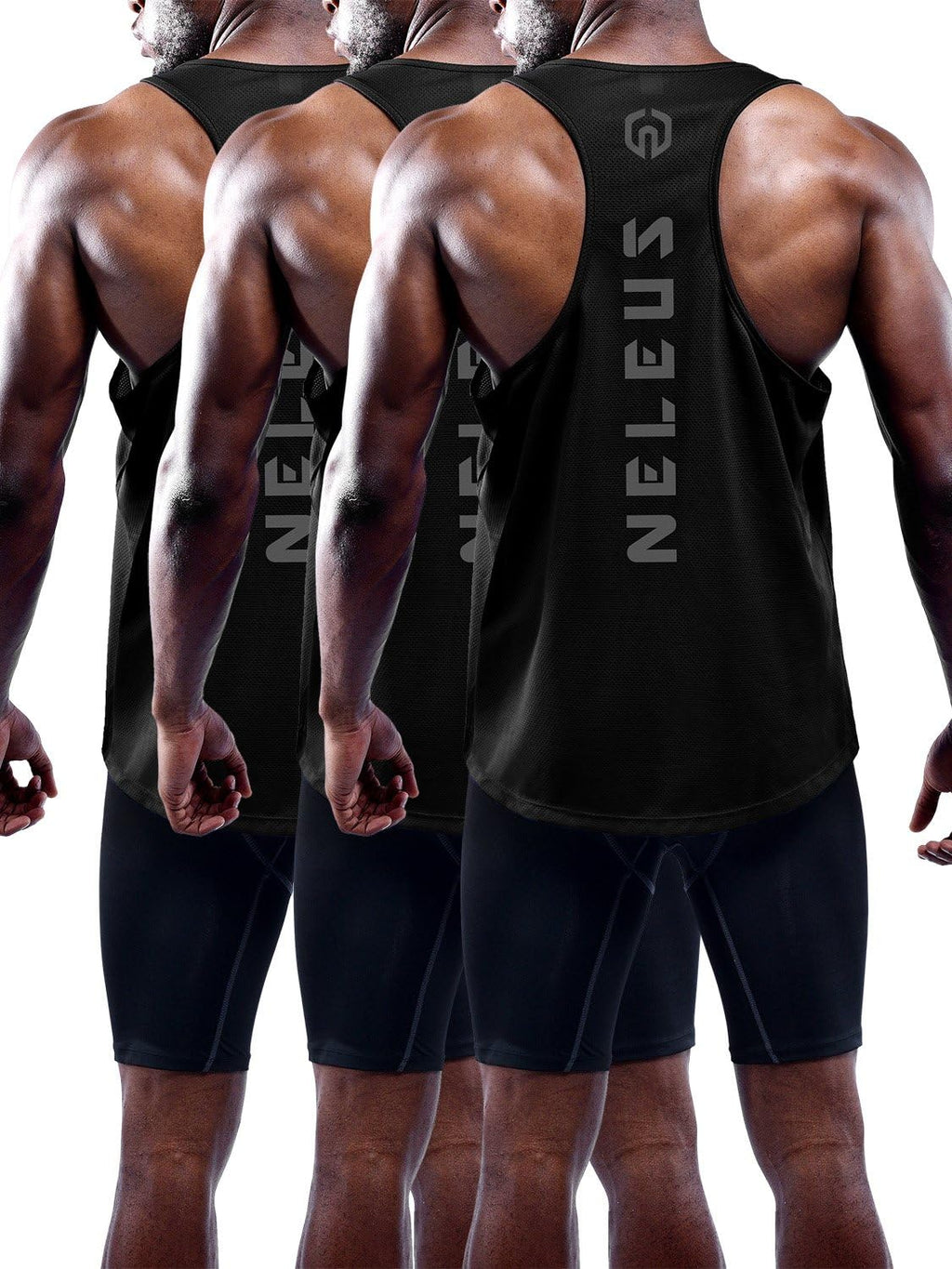 NELEUS Men's 3 Pack Dry Fit Y-Back Muscle Tank Workout Gym Shirt