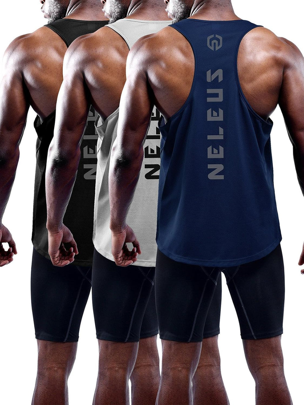 NELEUS Men's 3 Pack Dry Fit Y-Back Muscle Tank Workout Gym Shirt