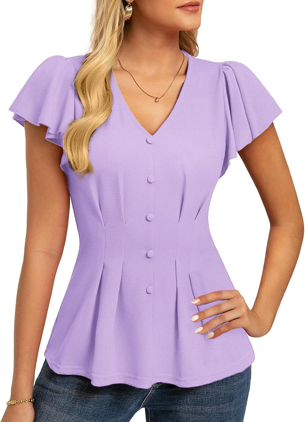 GRACE KARIN Summer Blouses for Women Dressy Casual, 2026 Ruffle Sleeve Peplum Tops, Business Work Shirt Fashion Clothing