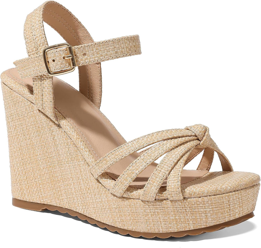 mikarka Sandals for Women 2026: Comfortable Wedge Platform Sandals Women - Braided Espadrilles for Women Ankle Strap Open Toe Wedges Heels Beach Sandals Summer Shoes