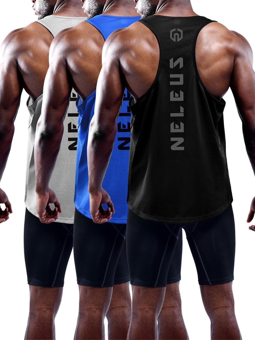 NELEUS Men's 3 Pack Dry Fit Y-Back Muscle Tank Workout Gym Shirt