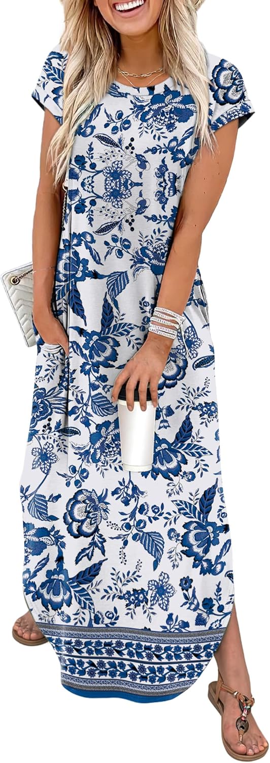WIHOLL Summer Dresses Cap Sleeve Crewneck Maxi Long Casual Dress with Pockets Beach Vacation Sundresses 2026 Trendy