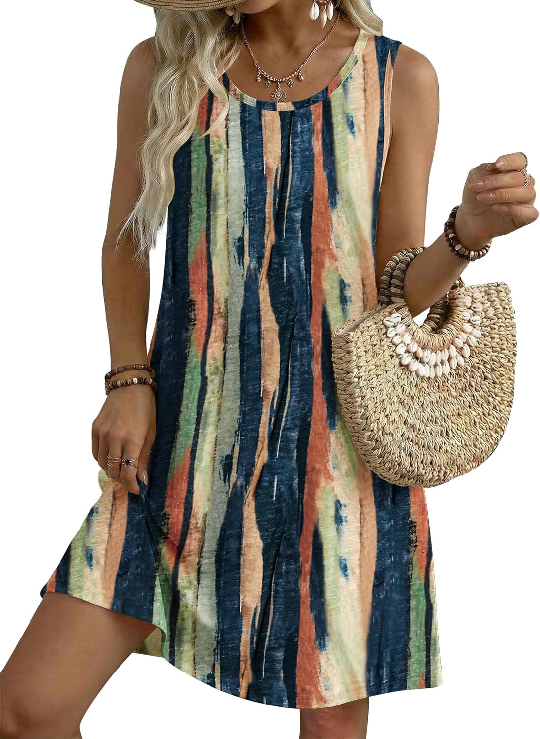 Zeagoo Summer Dresses for Women 2026 Sleeveless Casual Floral Tshirt Sundress with Pockets Loose Tank Beach Dress