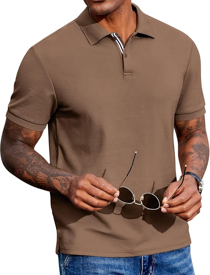 COOFANDY Men's Polo Shirts Short Sleeve Cotton Pique Casual Button T Shirts Classic Fit Collared Golf Shirts