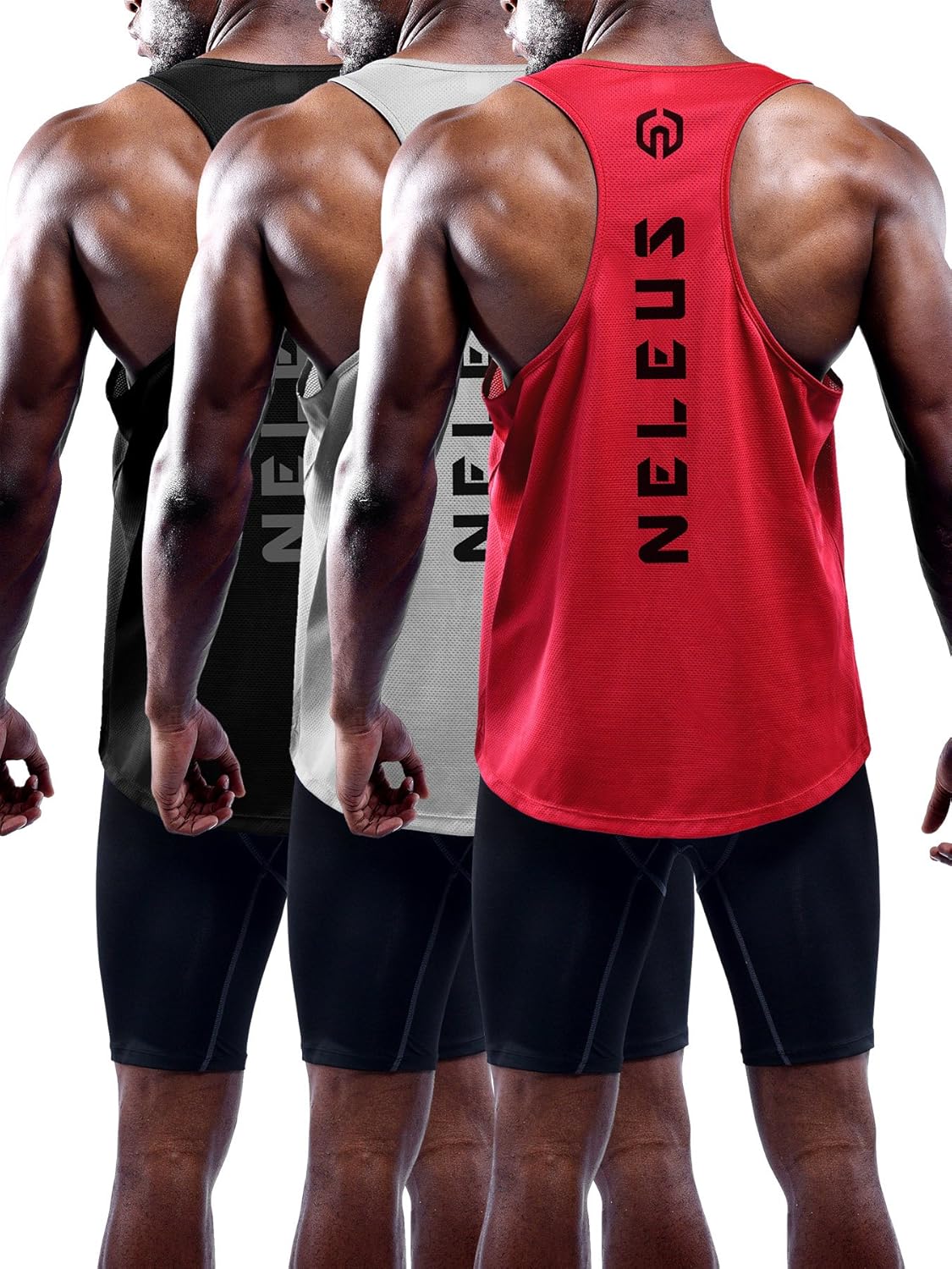 NELEUS Men's 3 Pack Dry Fit Y-Back Muscle Tank Workout Gym Shirt